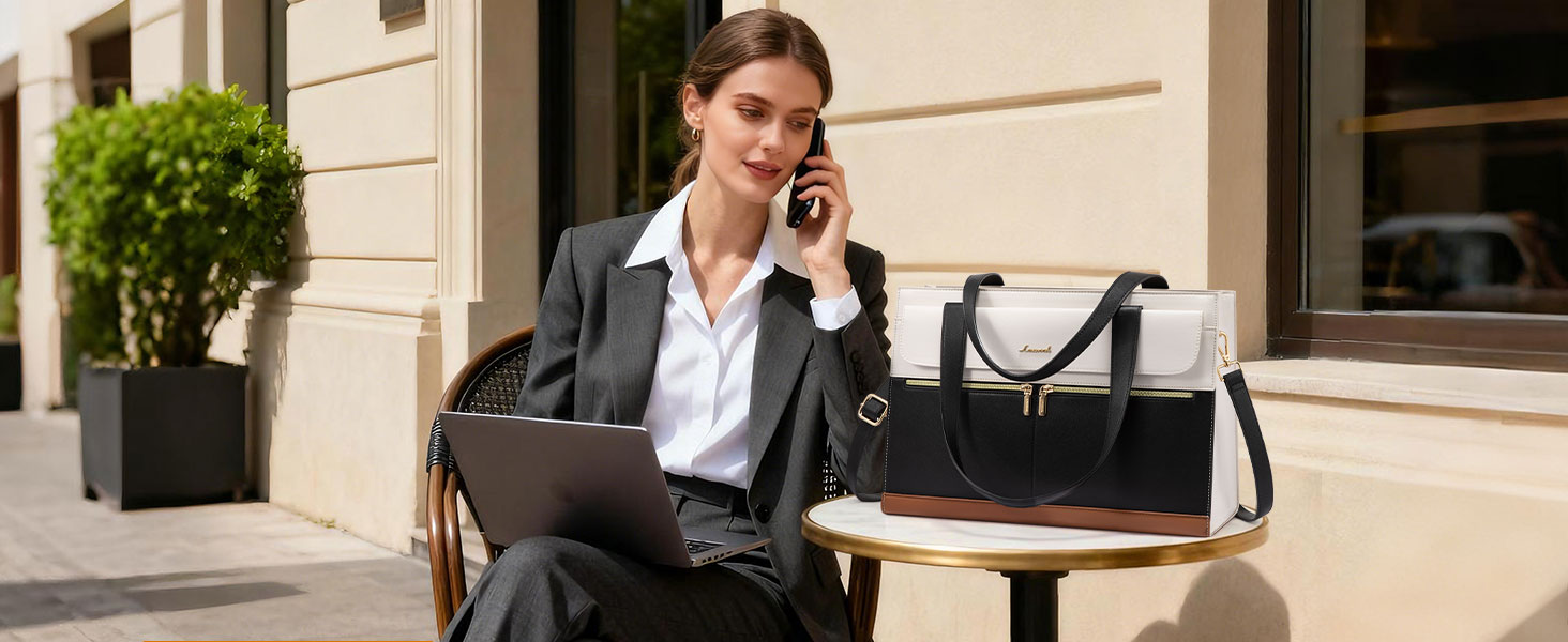 Professional work tote bag fits laptop and office essentials, perfect for business and commuting