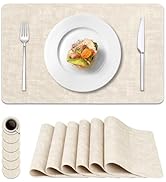 Vinyl Placemats Set of 6, Faux Leather Waterproof and Heat Resistant Place Mats, Washable Anti-Sl...