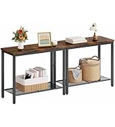 Hoctieon 2 Tier End Table, Sofa Side Table, Narrow Side Table with Storage, Slim Nightstand for S...