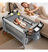 5 in 1 Pack and Play Baby Bassinet, Bedside Crib Sleeper, Portable Baby Crib with Diaper Changer,...