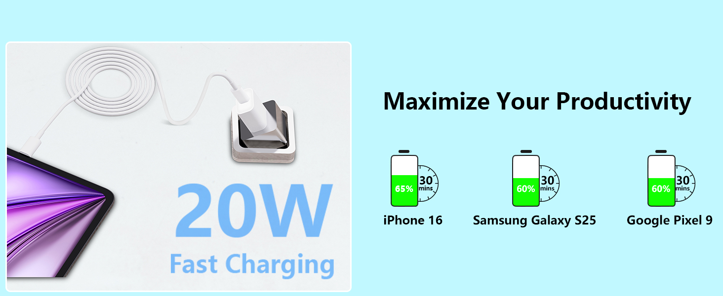 Apple MFi Certified iPhone 16 Charger Fast Charging 20W USB C Charger Block Type C Wall Charger