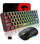 Wireless Gaming Keyboard and Mouse Combo, 2200mAh Mini 61 Keys Mechanical Feeling Keyboard with B...