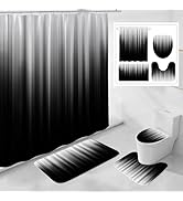 Litabel 4 Pcs Grey and Black Gradient Shower Curtain Set with Rugs and Toilet Lid Cover, Modern S...