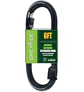 GREATIDE 6 Ft Outdoor Extension Cord - 12/3 SJTW Heavy Duty Black Extension Cable with 3 Prong Gr...