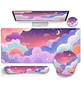 LIMKRIAN Purple Mouse Pad Large Desk Mat Set, Kawaii Clouds Ergonomic Mouse Pad with Wrist Rest K...