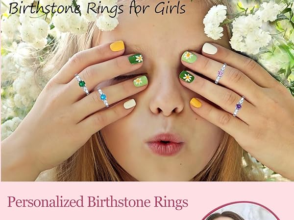 Birthstone rings for 4th 5th 6th 7th 8th 9th 10th Girls 