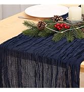 Fixwal 3 Pack Navy Blue Cheesecloth Table Runners, Pleated Boho Gauze Table Runner, Long Semi-Tra...