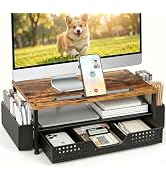 Desk Organizer and Accessories, 2-Tier Computer Monitor Stand Rise with Phone Holder, Drawer &amp; 2 ...