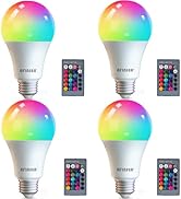 AFINSEA RGB Color Changing Light Bulbs,40W Equivalent,9W RGB LED Light Bulbs,A19 E27/E26 Warm Whi...