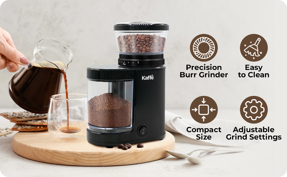 Kaffe Burr Coffee Grinder Electric Adjustable Settings for Precision Coffee Bean Grinding