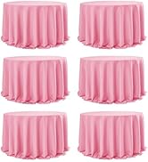 Dailyset 6-Pack Pink Round Tablecloths, 132 Inches, Stain-Resistant Polyester for 6-8 Ft Round Ta...