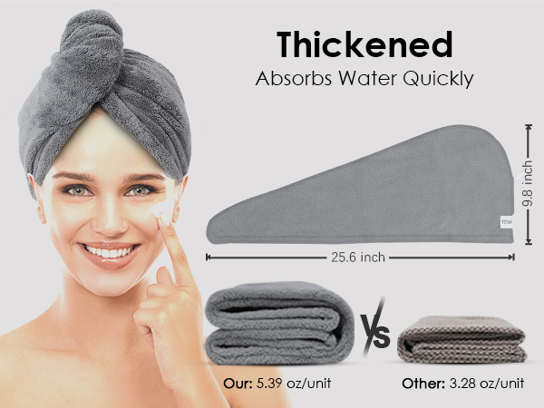 TENSTARS 5 Pack Thicken Microfiber Hair Towel Wrap for Women