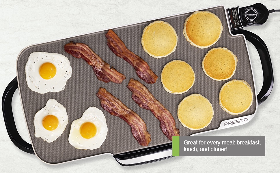 Griddle with breakfast foods
