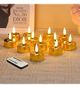 Eywamage Gold Christmas LED Tealights with Remote Batteries, Flickering Flameless Tea Lights Voti...