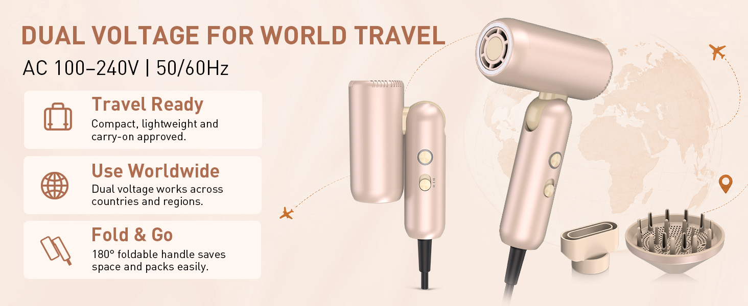 DUAL VOLTAGE FOR WORLD TRAVEL