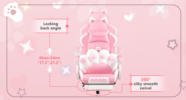 Gaming Chair with Cat Ears and Cat Paw Lumbar Cushion, Cute Ergonomic Gaming Computer Desk Chair