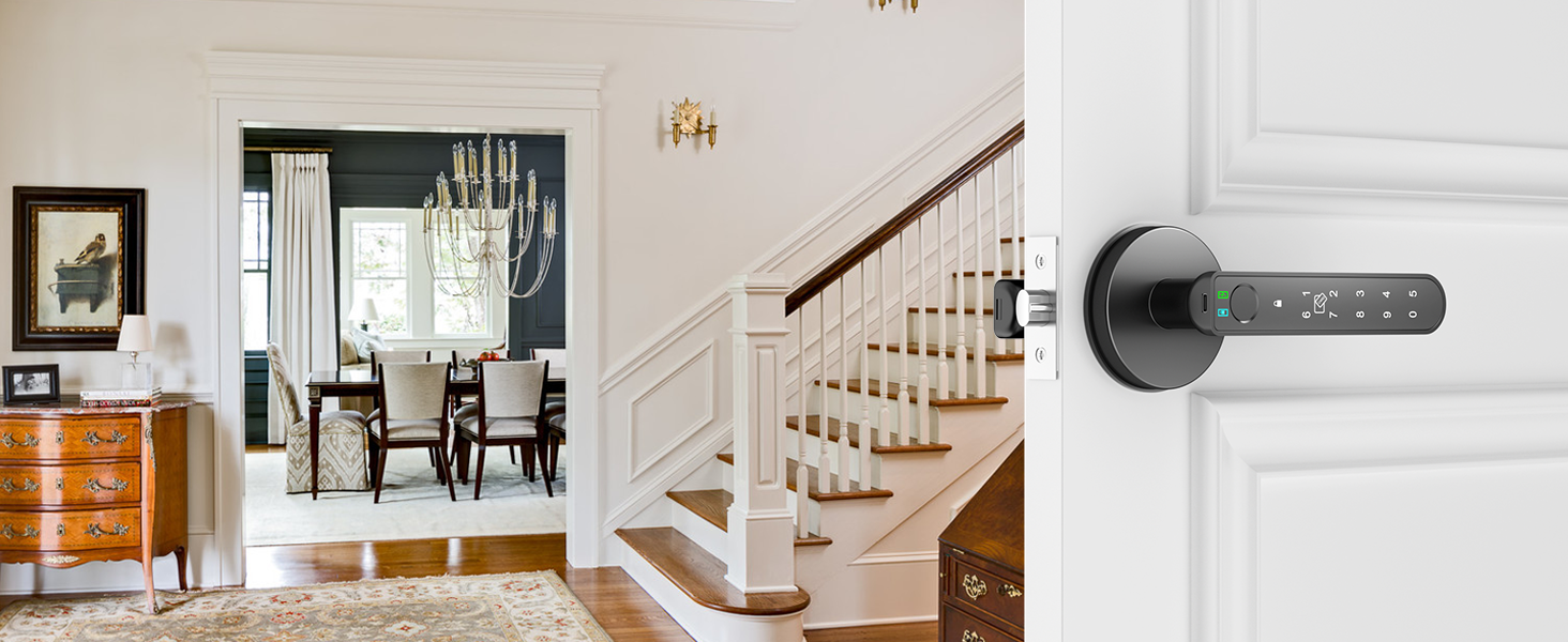 door handle with keypad round black