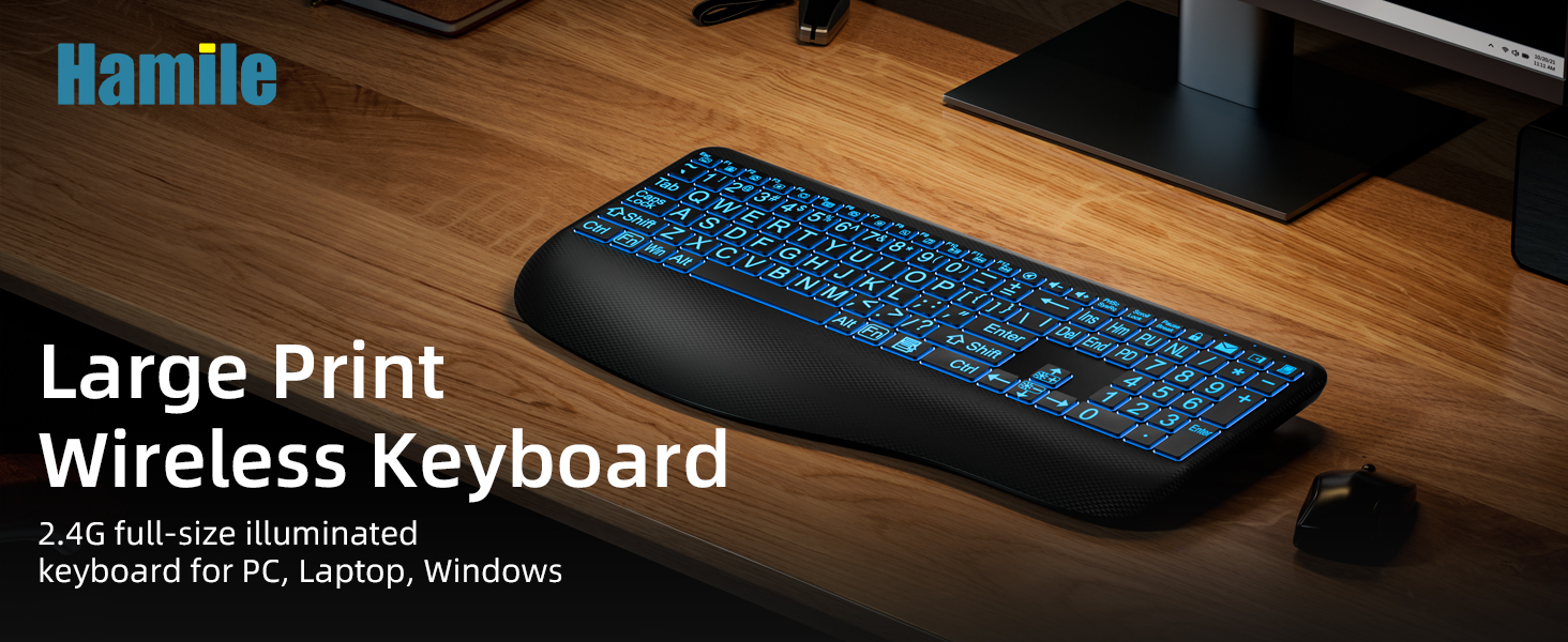 Hamile Large Print Backlight Wireless Keyboard