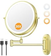 Auxmir 1X/30X Wall Mounted Makeup Mirror with Light, 8" Rechargeable Double-Sided Magnifying Mirr...