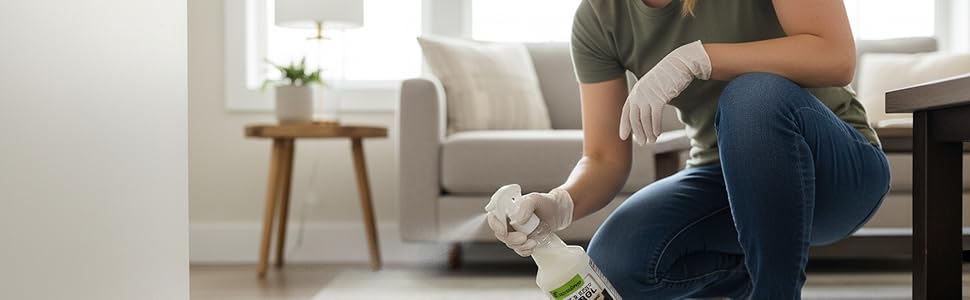 Spray on baseboards to repel and kill pests