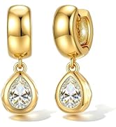 RINHOO Chunky Gold Dangle Earrings for Women | 14K Gold Plated Huggie Bezel Set CZ Earrings Hypoa...