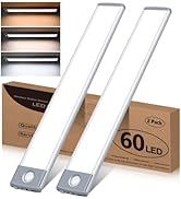 60 LED Under Cabinet Lights 2 Packs, 3 Color Temperatures Motion Sensor Light Indoor, 2500mAh Rec...
