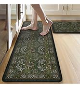 Collive Kitchen Mats for Floor, Cushioned Anti Fatigue Mat Dark Green Floral Rugs 2 Piece Non Ski...