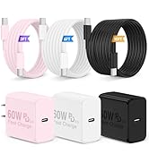 QZIIW Super Fast Charger Type C, 60W Colorful Mixed USB C Fast Charger Block 3 Pack &amp; Extra Long ...