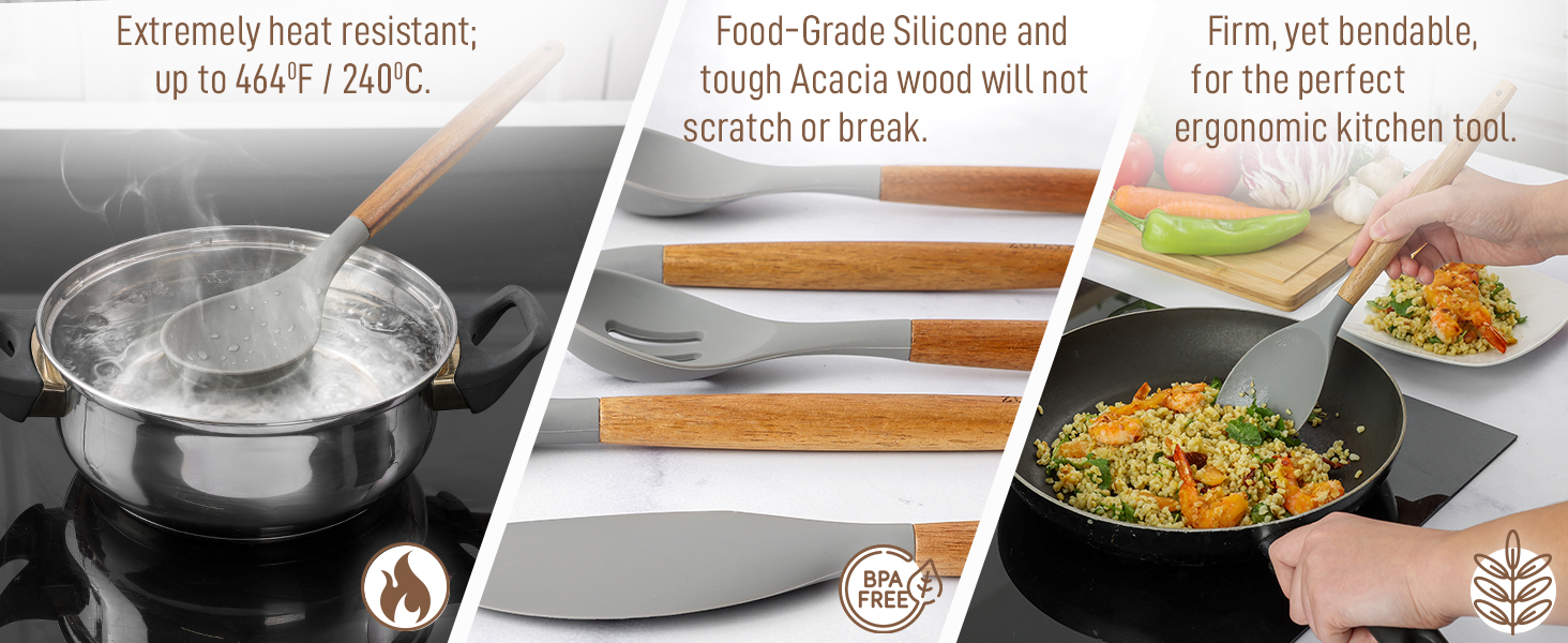 utensilios cocina silicona juego juegos cuchara cucharas herramienta no tóxica para servir goma