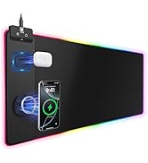 Mouse Pad with Magnetic Wireless Charging, Large Desk Pad Protector, RGB Black Mousepad Desk Mat ...