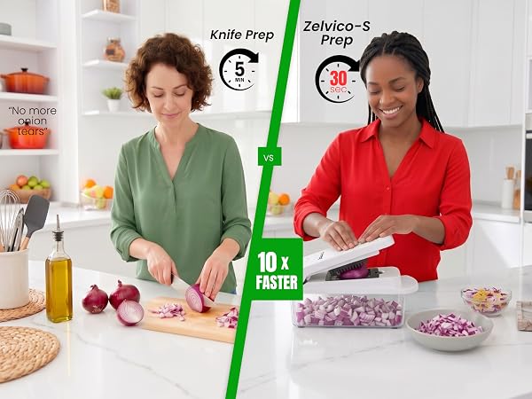 Zelvico-S vegetable chopper compared to knife chopping for faster and easier meal prep.