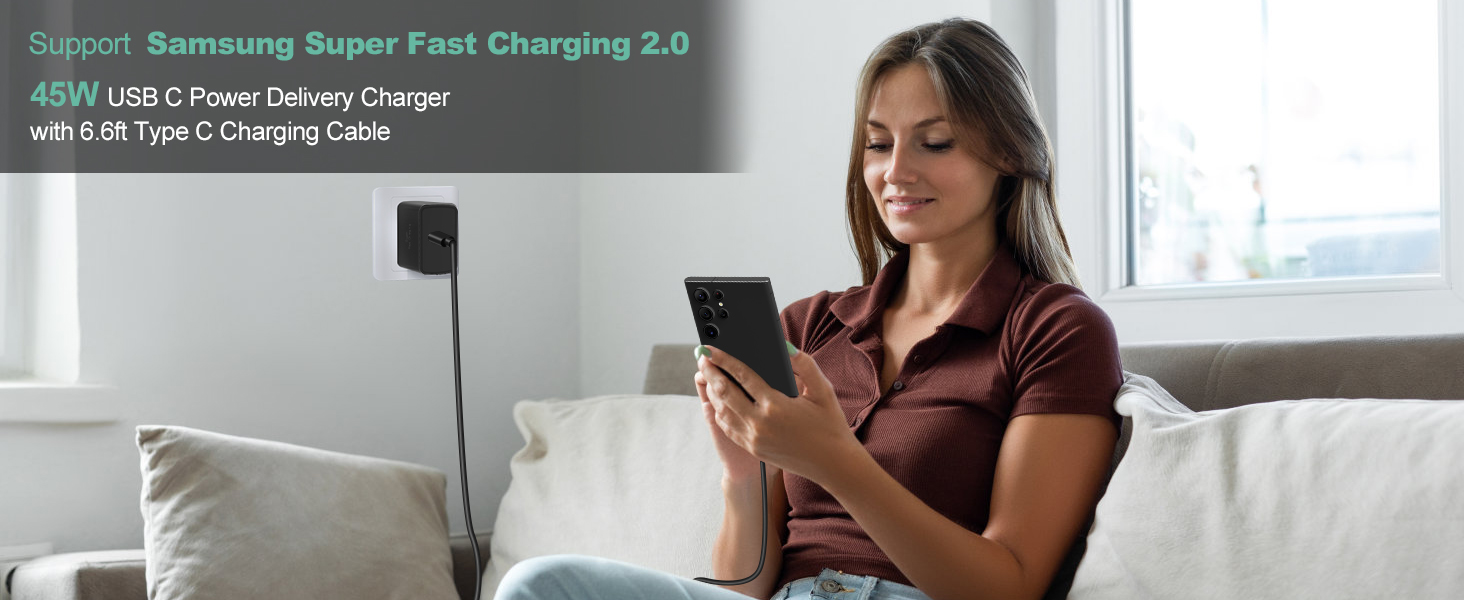 45W Super Fast USB C Car Charger and Wall Charger Block for Samsung