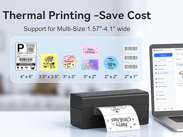 Adjustable width 1.57-4.1" prints 4x6 shipping labels round stickers DIY logo warehouse barcode tags