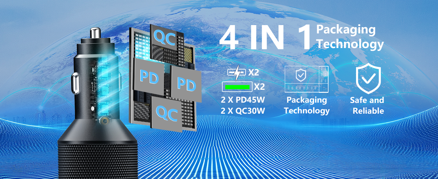 Text reads '4 IN 1'. Marketing image showing blue digital interface or screen display with multiple function indicators.