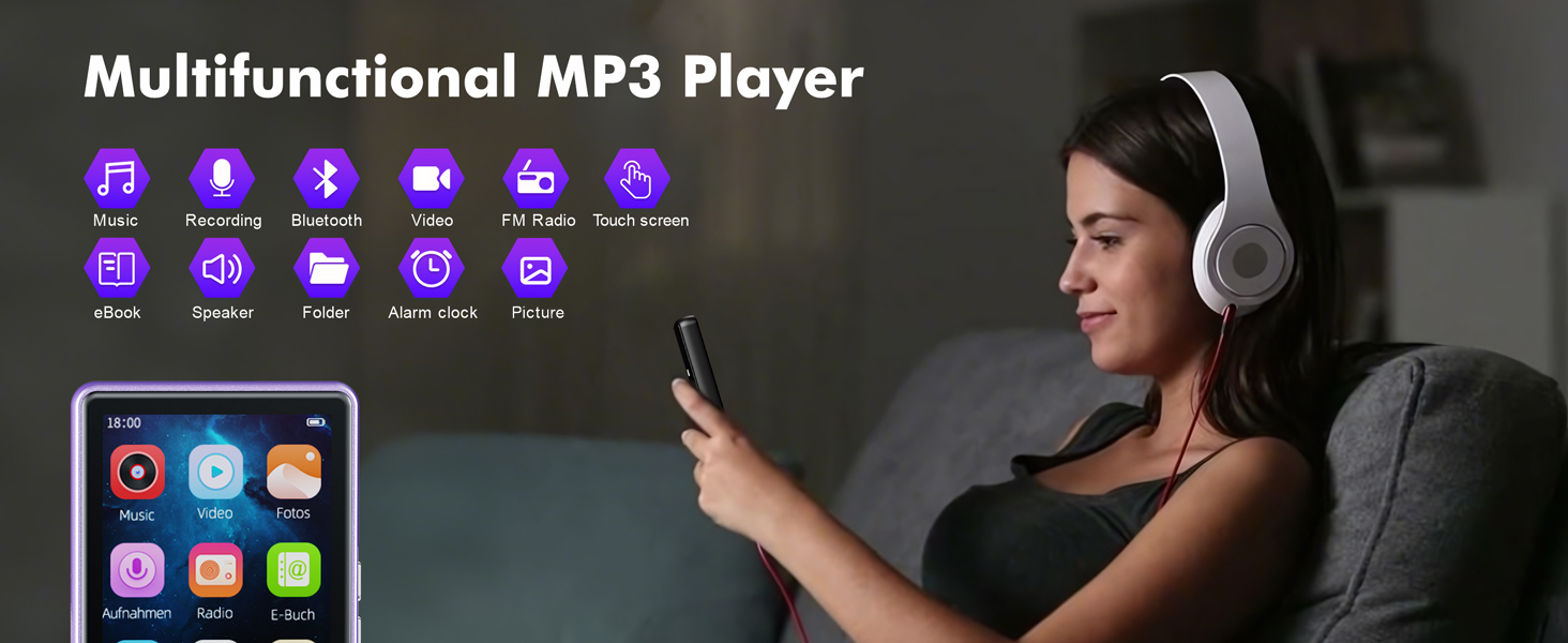 MP3 Player with Bluetooth 5.3, 2.8 Inch Touch Screen, HiFi Sound Portable Music MP4 Player for Kids
