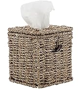 Sumnacon Square Seagrass Tissue Box Cover - Vintage Cube Woven Tissue Box Holder, Decorative Tiss...