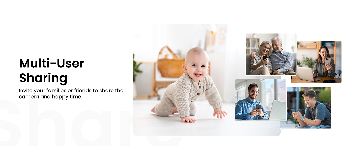Multi-User Sharing Invite your families or friends to share the camera