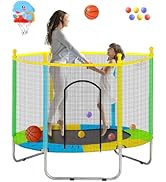 Juoe 55" Trampoline for Kids with Enclosure,Up to 440 Ibs Toddler Mini Trampoline with Net and Ba...
