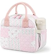 WOBAGMEN Quilted Lunch Box for Adult Women,Cute Floral Insulated Lunch Tote with Front Zipper Poc...