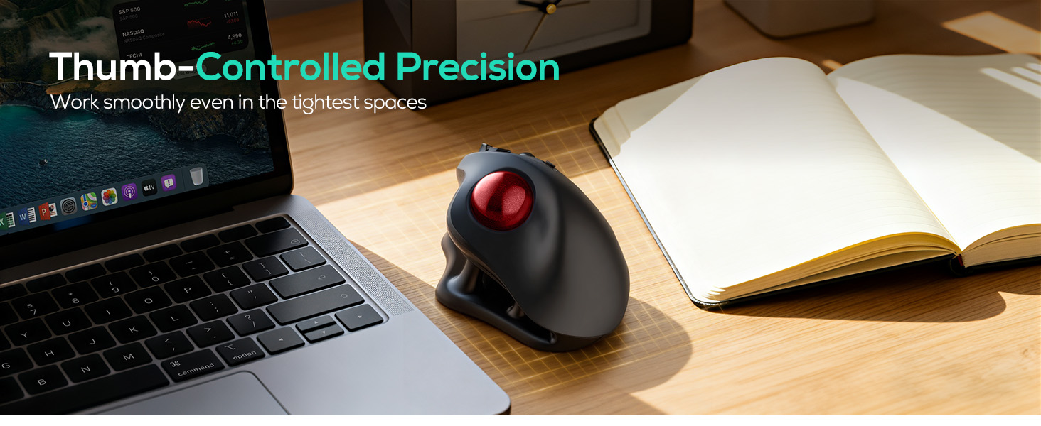 Nulea M511 Wireless Trackball Mouse, Rechargeable Ergonomic Thumb-Control Mouse with Tilt Stand