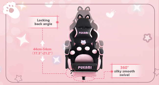 Gaming Chair with Cat Ears and Cat Paw Lumbar Cushion, Cute Ergonomic Gaming Computer Desk Chair