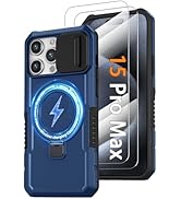 Phone Case for iPhone 15 Pro Max, with Magnetic Ring Stand [2X Glass Screen Protector] [Compatibl...