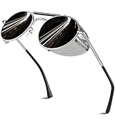 Retro Round Polarized Steampunk Sunglasses Men Women Side Shield Goggles Gothic S92-ADVANCED POLA...