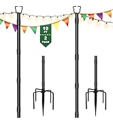 Tigerden 10Ft String Light Poles for Outside - 2 Pack Adjustable Metal Poles for Outdoor String L...