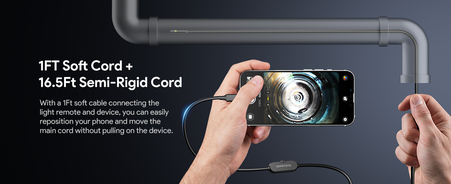 DEPSTECH Endoscope Camera with Ligh Dual Lens Inspection Borescope for iPhone &amp;amp;amp; Android