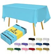 Hereisa Plastic Light Blue Tablecloths 3 Pack Disposable Table Covers 54" x 108" Sky Blue Table C...