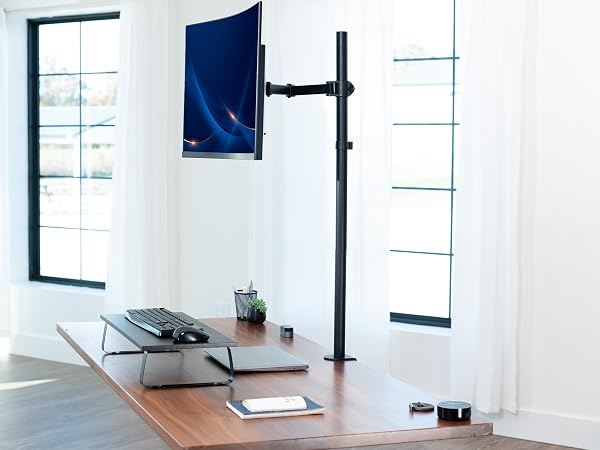 tall monitor mount adjustable desk stand clamp grommet tilt swivel rotate ergonomic setup