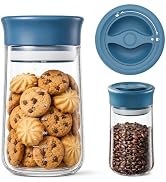 NUZEAK Airtight Food Jar with Blue Rotary Lid, 27oz Borosilicate Food Storage Canisters with Meas...