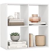 Giantex 4-Cube Bookcase, White Cubby Bookshelf w/Back Guardrail &amp; Anti-Tipping Kits, 6-Tier Frees...