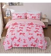 Btargot 5 Piece Pink Bow Tie Comforter Set for Girls Boys Kids, Twin Size Cartoon Bowknot Bedding...